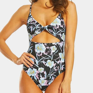 Speedo Active Women's Floral Cut Out Tie Front Bodice One Piece Swimsuit…